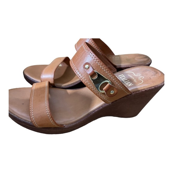 Italian shoemaker womens slip on platform sandal leather color. Size 8.5 - Picture 6 of 12